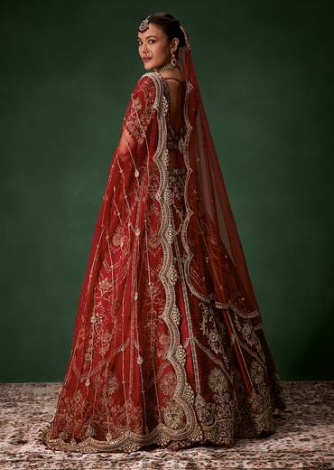 Red Silk Bridal Lehenga With Cutdana Embroidery