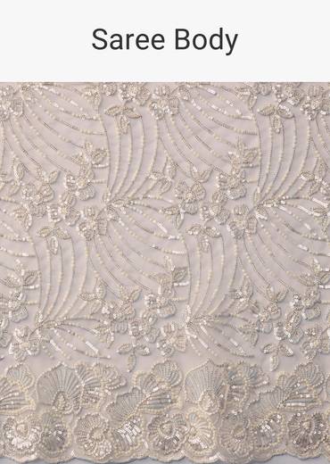 Beige Net Floral Jaal Sequin Work Saree with Unstitched Blouse