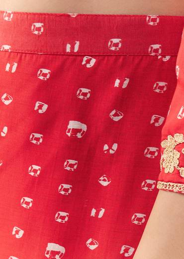 Red Silk Bandhani Print Kurta Set