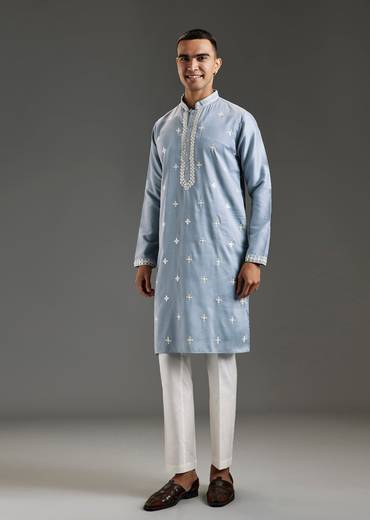 Blue Detailed Mirror Work Kurta Set