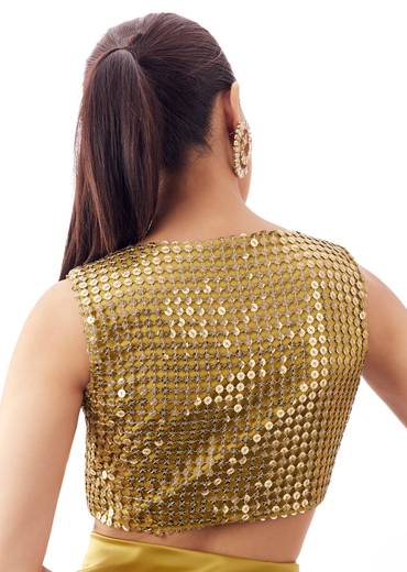 Gold Mustard V Neck Blouse With Side Zip And Stone Work