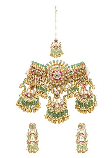 Mint Green And Rani Pink Kundan Necklace Set