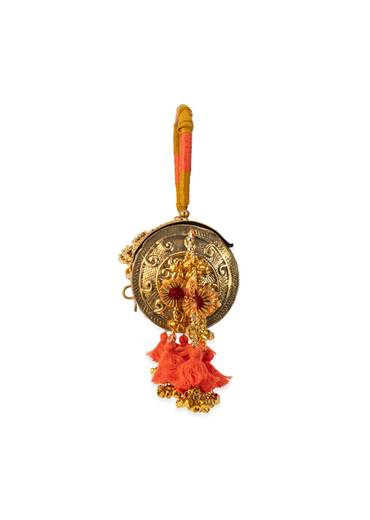 Silver and Gold Embossed Textured Metal Bag with Tassels