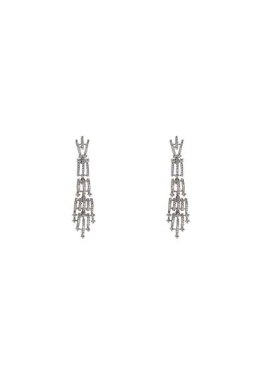 Silver Pave Stone Rectangular Collar Necklace Set