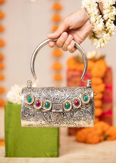 Silver Ruby Encrusted Metal Bag
