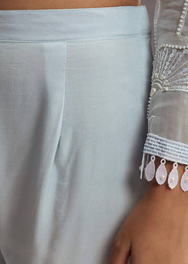 Sky Blue Organza Kurta Set With Resham Work