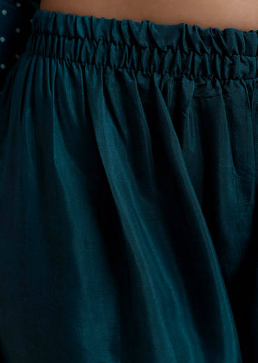 Teal Bandhani Print Silk Kurta Set with Zari Work