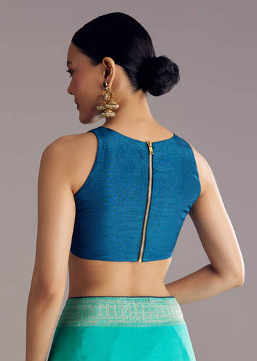 Turquoise Blue Woven Saree