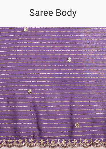 Violet Georgette Saree With Foil Stripes And Gota Patti Mirror Work