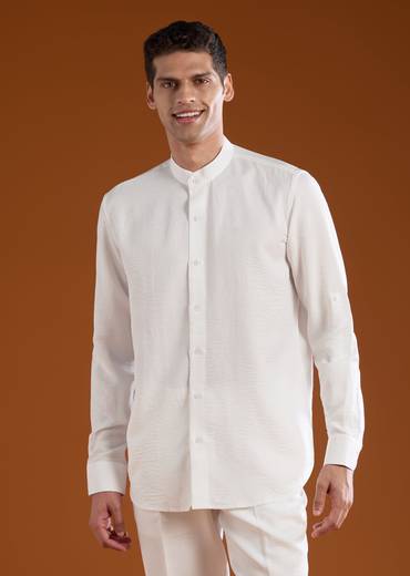 White Art Silk Jacket and Kurta Set