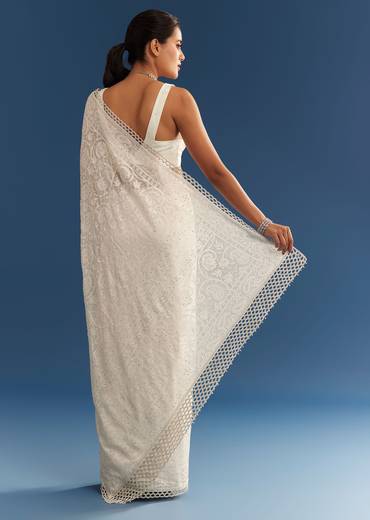 White Georgette Chikankari Embroidered Saree