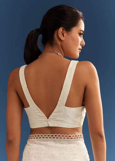 White Georgette Chikankari Embroidered Saree