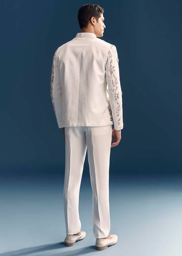 White Jodhpuri Suit For Men With Heavy Hand Embroidery
