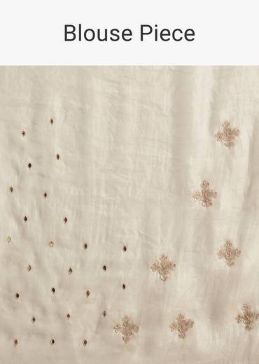 White Satin Embroidered Saree With Gota Patti Work