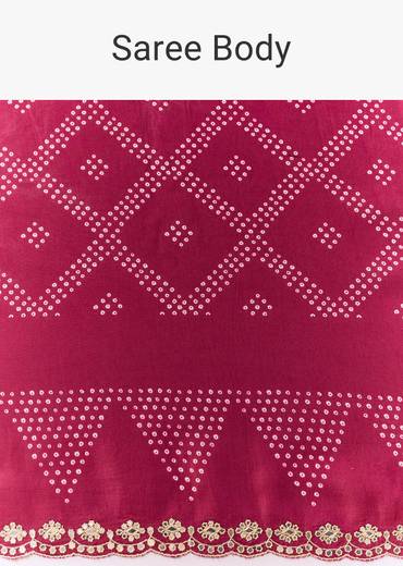 Wine Crepe Bandhani Print Saree with Blouse Fabric