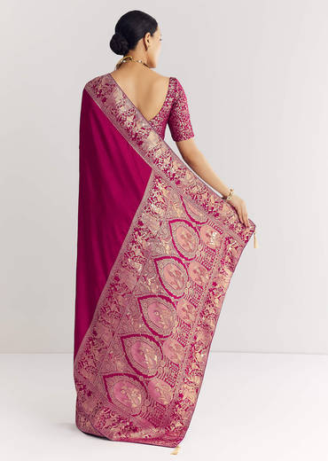 Wine Dola Silk Saree With Zari Motifs