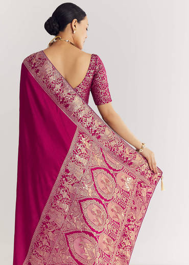 Wine Dola Silk Saree With Zari Motifs