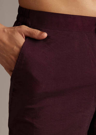 Wine Indo Western Set For Men With Cutdana Embroidery