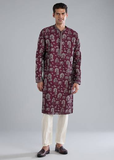 Wine Kurta Set With Thread And Resham Detailing
