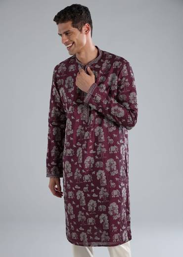 Wine Kurta Set With Thread And Resham Detailing