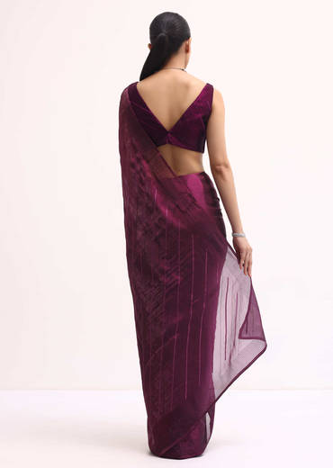 Wine Glass Tissue Saree In Swarovski With Unstitched Blouse