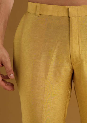 Yellow Banarasi Silk Kurta Set For Men With Resham Work