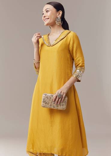 Yellow Coord Set With Sequins Work