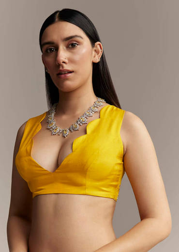 Yellow Crepe Saree With Floral Digital Print And Sequin Embroidery