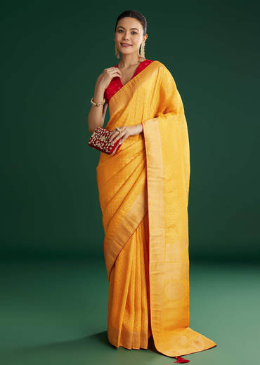 Yellow Dola Silk Saree With Butti Weave