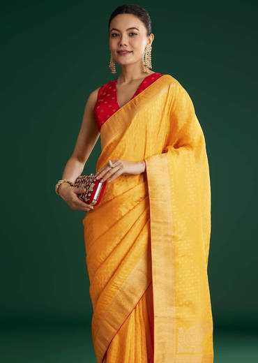 Yellow Dola Silk Saree With Butti Weave