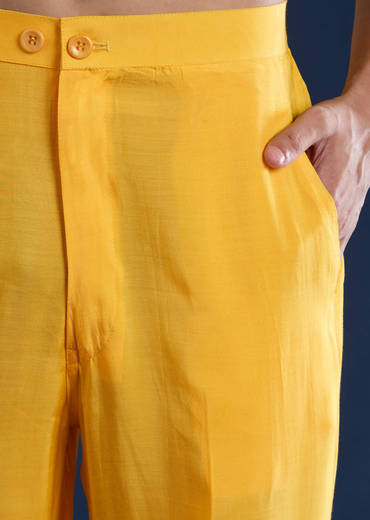 Yellow Embellished Kurta and Jacket Set