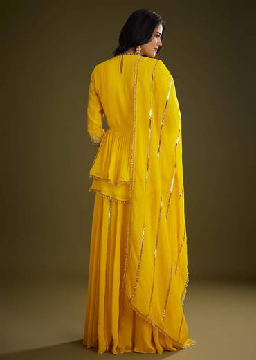 Yellow Georgette Gotta Lace Kurta Set With Cut Dana and Sequins Embellishments