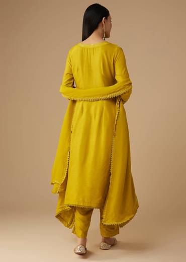 Yellow Sequin Embellished A-Line Anarkali Set