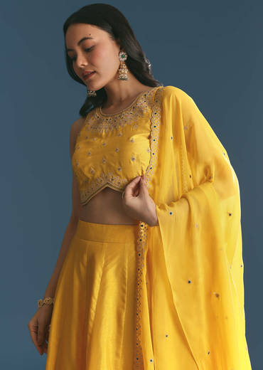 Yellow Silk Lehenga Choli With Zari And Sequins Work