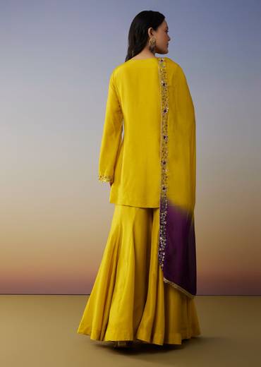 Yellow Silk Palazzo Suits with Zardosi Sequins Work