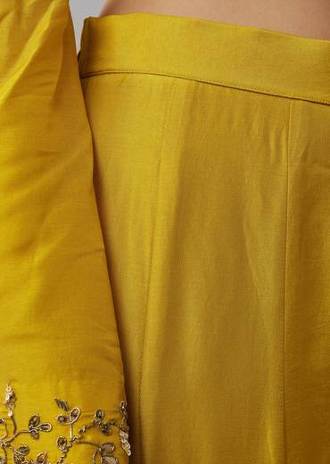 Yellow Silk Palazzo Suits with Zardosi Sequins Work