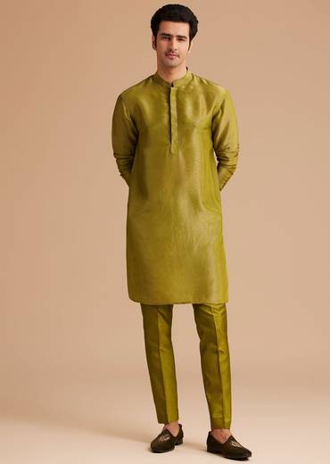 Yellow Tissue Kurta Jacket Set With Resham And Mirror Embroidery