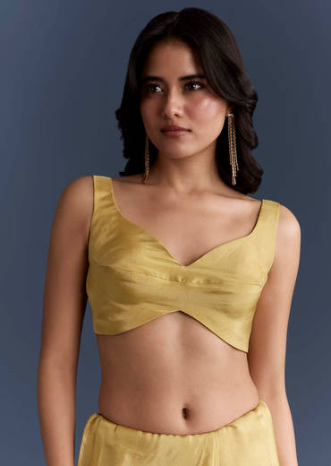 Yellow Tissue Saree With Cutdana And Stone Embroidery