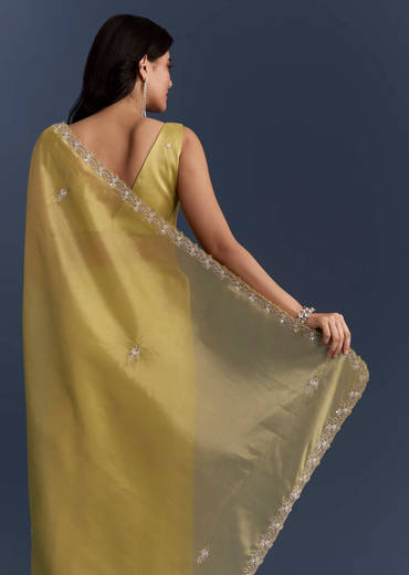 Yellow Tissue Saree With Heavy Hand Embroidery