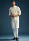 Off White Silk Kurta Jacket Set For Men With Mirror Embroidery