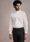 White Mandarin Collar Cotton Shirt With Pleated Front