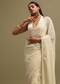 Off White Georgette Saree In Chikankari Work With Unstitched Blouse