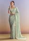 Aqua Blue Tissue Saree With Cutwork And Unstitched Embellished Blouse