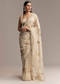 Beige Georgette Tissue Saree With Painted Florals And Sequin Embroidery