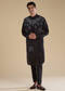 Black Bandhani Silk Mens Kurta and Pant Set