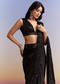 Black Satin Chinon Saree With Heavy Hand Embroidery