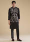 Black Silk Mirror Work Mens Jacket Kurta and Pant Set