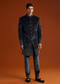 Black Velvet Indo Western Set For Men With Stone Work