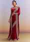 Crimson Red Satin Saree With Floral Border And Butti