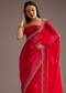 Red Crushed Tissue Silk Saree With Cutdana Scallop Border